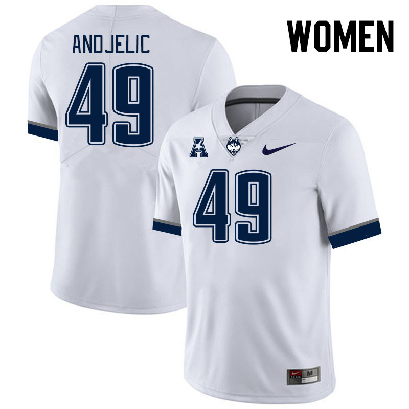 Women #49 Jake Andjelic Connecticut Huskies College Football Jerseys Stitched Sale-White - Click Image to Close